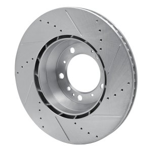 Porsche 911 Brake Rotor (1) - Left Rear - R1 Concepts - Drilled & Slotted - Silver - `99-`23